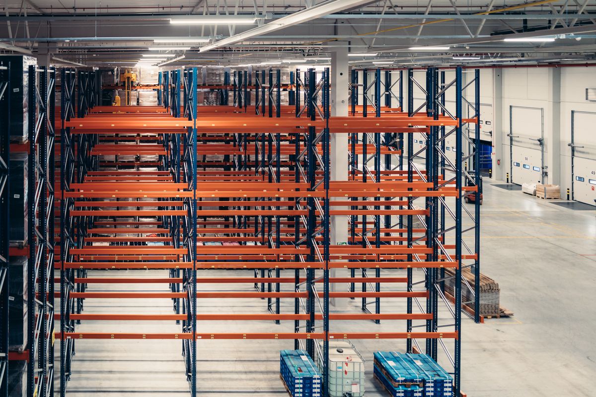 Warehouse interior — pallet racking and internal loading dock doors