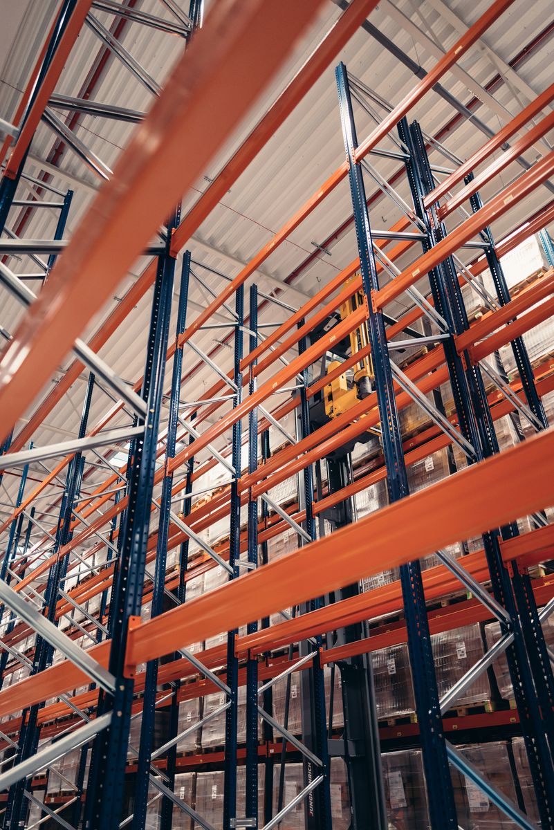 High-bay pallet racking in a warehouse in Poland